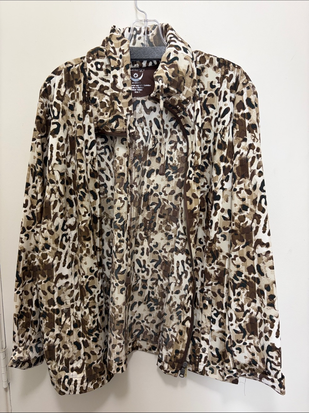 Women’s Zip-Front Leopard Print Jacket - Brown/Cream